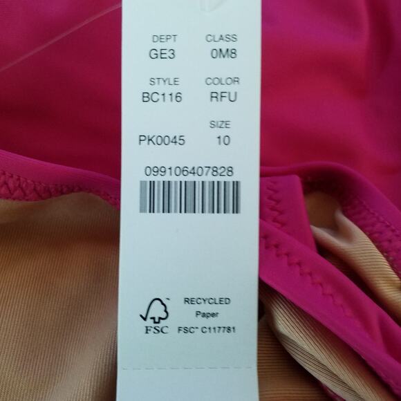 J.Crew Pink Ruched V-Neck One-Piece Swimsuit Sz 10 UPF 50 - Picture 7 of 7